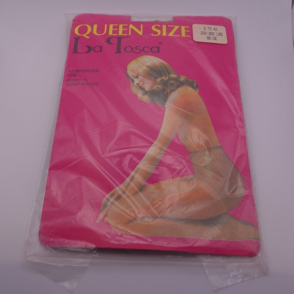 Vintage Queen Size La Tosca Reinforced Toe 200-260LBS BEIGE 100%Nylon Panty Hose